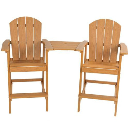 Lounge chair teak color, suitable for all seasons: Outdoor lounge chair, made of sturdy HIPS material, equipped with 304 stainless steel accessories.