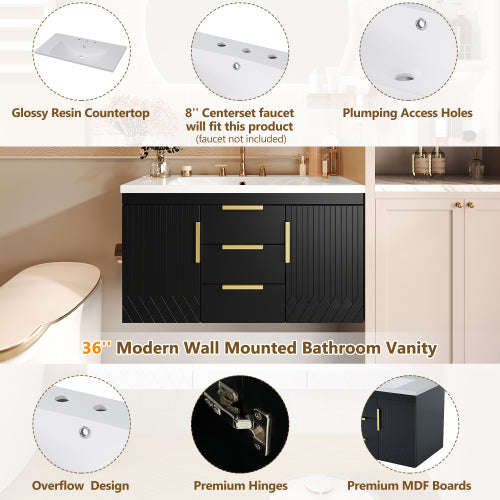 36'' Wall Mounted Bathroom Vanity with Resin Sink, Floating Bathroom Storage Cabinet with 2 Drawers, Solid Wood Bathroom Cabinet (Same as N710S236003B)