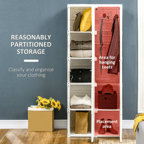 Portable Wardrobe Closet, Folding Bedroom Armoire, Clothes Storage Organizer with 8 Cube Compartments, Hanging Rod, Magnet Doors, White