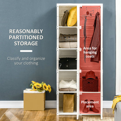 Portable Wardrobe Closet, Folding Bedroom Armoire, Clothes Storage Organizer with 8 Cube Compartments, Hanging Rod, Magnet Doors, White