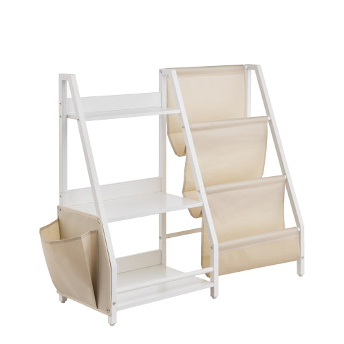 3-Tier Kids Multi-Functional Bookshelf Sling Bag Toy Storage Organizer Anti-Tip Design For Playroom Nursery