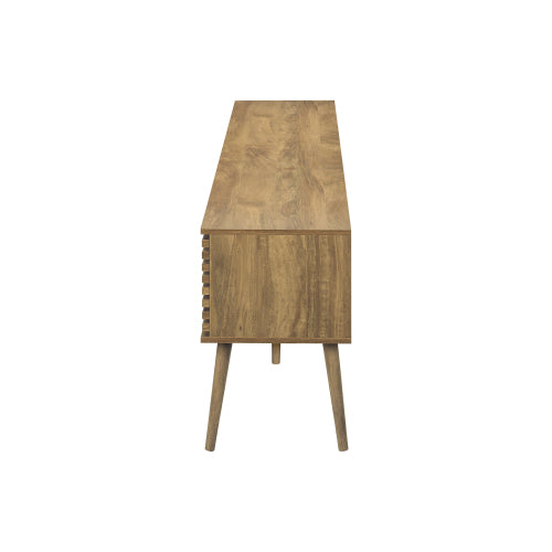 72 Inch Contemporary Walnut Laminate TV Stand with Sliding Doors & Cable Management