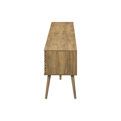 72 Inch Contemporary Walnut Laminate TV Stand with Sliding Doors & Cable Management
