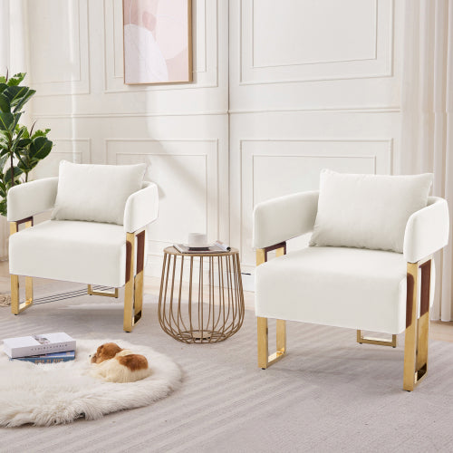 White Velvet Accent Side Chairs 2Pack,Gold Electroplated Metal Legs