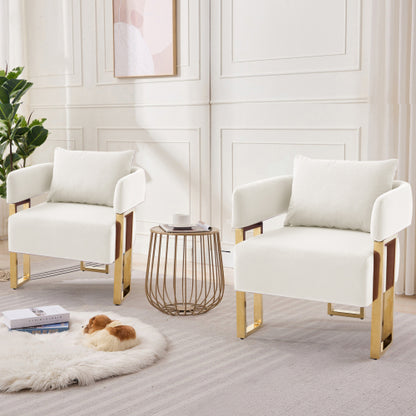 White Velvet Accent Side Chairs 2Pack,Gold Electroplated Metal Legs