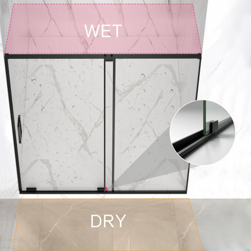 56-60" W x 72" H Semi-Frameless Sliding Shower Door, 5/16"(8mm) Clear SCGG Tempered Glass, Matte Black Finish, Cut Adjustable Width 4"