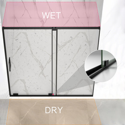 56-60" W x 72" H Semi-Frameless Sliding Shower Door, 5/16"(8mm) Clear SCGG Tempered Glass, Matte Black Finish, Cut Adjustable Width 4"