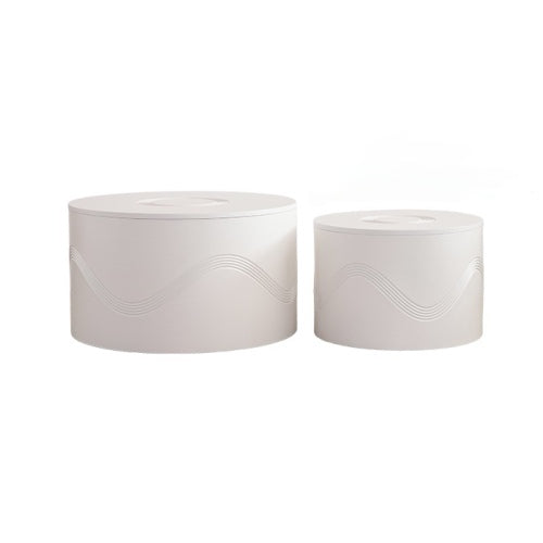Set of 2 White Round Wavy MDF Coffee Tables with Hidden Storage, Fully Assembled for Living Room Bedroom