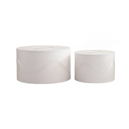 Set of 2 White Round Wavy MDF Coffee Tables with Hidden Storage, Fully Assembled for Living Room Bedroom