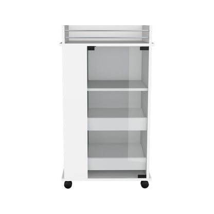 Bar Cart with Casters, Glass Door and 2-Side Shelf