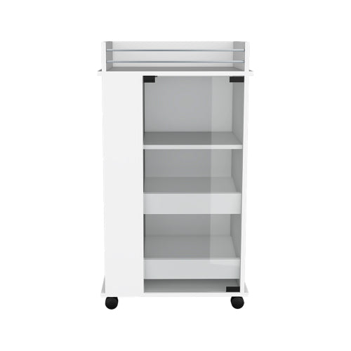Bar Cart with Casters, Glass Door and 2-Side Shelf