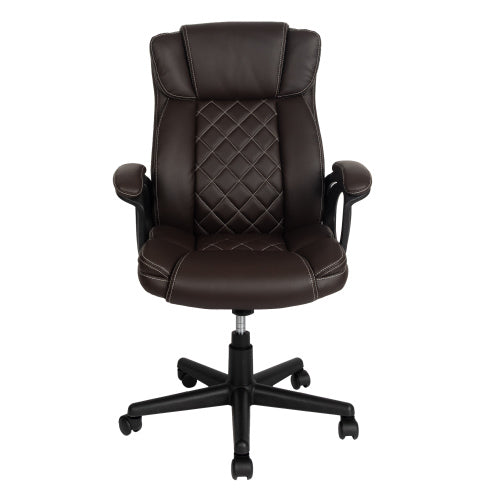 Ergonomic Executive Office Chair High Back Brown Faux Leather ¨C Adjustable Height, Lumbar Support, Diamond-Stitched Padding, Swivel Desk Chair w/Armrests & Tilt Recline for Home Office