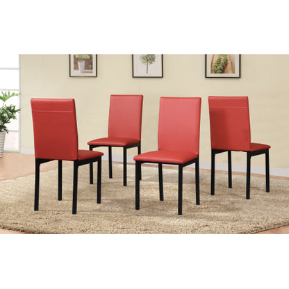 5-Piece Metal Dining Set, Faux Marble Top Table & 4 Red Faux Leather Chairs