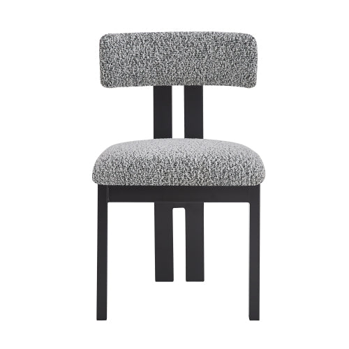 Armless Upholstered Dining Chairs with Black Metal Legs, Set of 2, Black/White