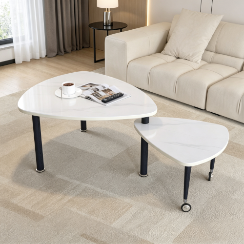 360°Rotatable Coffee Table, White Sintered Stone Top