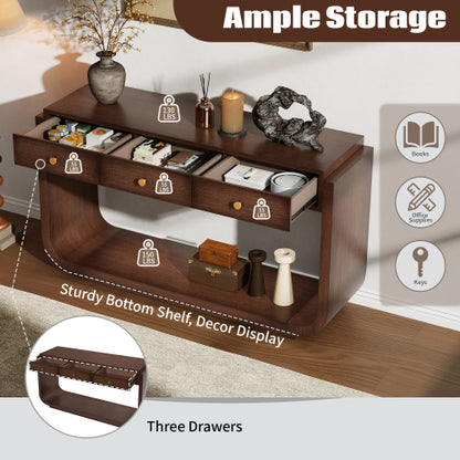 Walnut Classic Curved Leg Console Table With 3 Drawers Home Hallway Cabinet