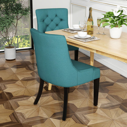 Contemporary Tufted Dining Chairs Set of 2, Polyester Upholstered Arm Chairs with Rubberwood Tapered Legs