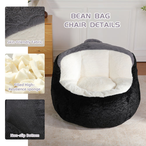 Black-White-Grey Multicolor Faux-Fur Oversized Bean Bag Chair