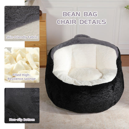 Black-White-Grey Multicolor Faux-Fur Oversized Bean Bag Chair