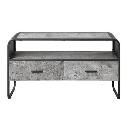 Concrete Grey & Black 39.5 Inch Curved TV Stand with 2 Drawers for 42 Inch TV