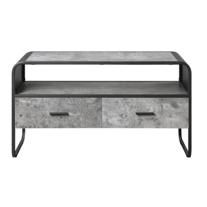 Concrete Grey & Black 39.5 Inch Curved TV Stand with 2 Drawers for 42 Inch TV