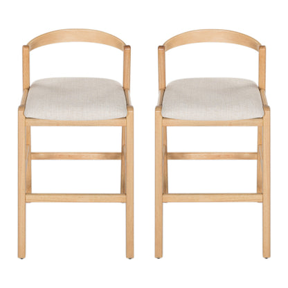 Indoor Rubberwood Barstool, Natural Finished and Beige Upholstery, Set of 2