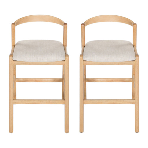 Indoor Rubberwood Barstool, Natural Finished and Beige Upholstery, Set of 2
