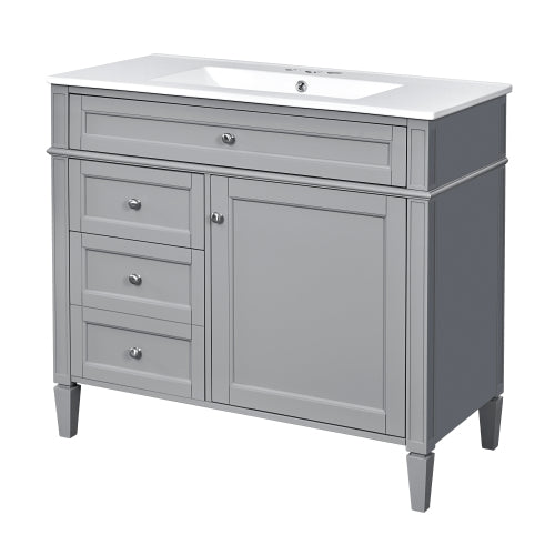 36'' Bathroom Vanity with Medicine Cabinet, Modern Bathroom Storage Cabinet with 2 Soft Closing Doors and 4 Drawers, Single Sink Bathroom Vanity