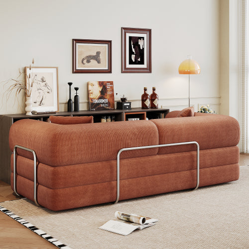 78.8-Inch Brown Compression Convertible Boneless Modular Corduroy Floor Sofa-Bed No-Assembly for Living-Room Bedroom