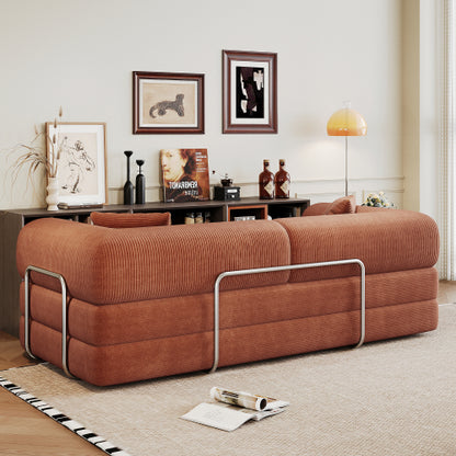 78.8-Inch Brown Compression Convertible Boneless Modular Corduroy Floor Sofa-Bed No-Assembly for Living-Room Bedroom