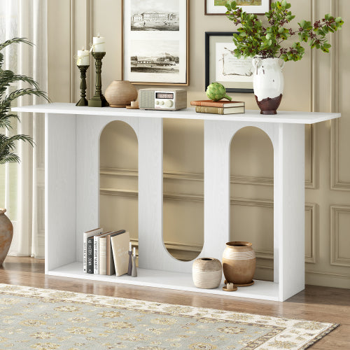 Modern and Curved Design Ash Veneer Console Table with Shelf,Suitable for Entryway,Hallway Living Room,Foyer,Corridor