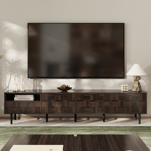 78 Inch Modern TV Stand with Storage Cabinets Walnut Media Console