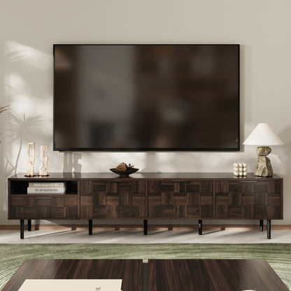 78 Inch Modern TV Stand with Storage Cabinets Walnut Media Console