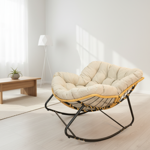 Outdoor Rocking Chair, Patio Egg Rocking Chair, Indoor Papasan Chair, Rattan Wicker Lounge Chair