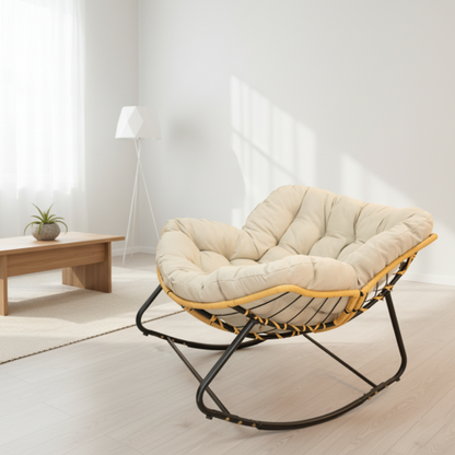 Outdoor Rocking Chair, Patio Egg Rocking Chair, Indoor Papasan Chair, Rattan Wicker Lounge Chair