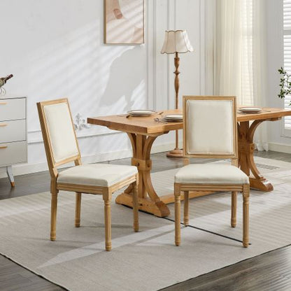 Set of 2 Beige French Louis Solid Wood Dining Chairs, Carved Frame Rattan Back 300 LBS Capacity