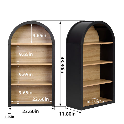 43 Inch Black Arched 4-Tier MDF Bookshelf Home Decorative Storage Display Shelf