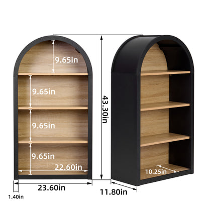 43 Inch Black Arched 4-Tier MDF Bookshelf Home Decorative Storage Display Shelf