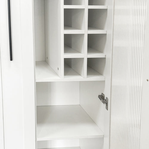 Kitchen Pantry Cabinet with Multi-Functional Pull-Out Multi-Tier Storage Shelf and Glass Doors
