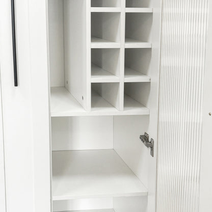 Kitchen Pantry Cabinet with Multi-Functional Pull-Out Multi-Tier Storage Shelf and Glass Doors