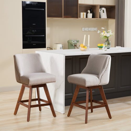 Counter Height Swivel Barstools, 26inch  H Seat Height Upholstered Bar Stools Set of 2, Fabric in Ivory