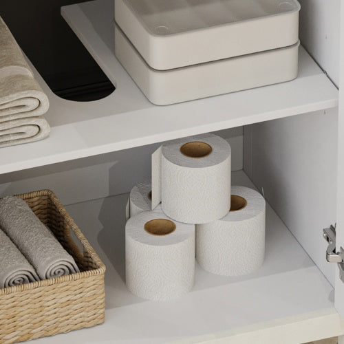 31" Farmhouse Bathroom Vanity with Ceramic Sink, Faux Aged Finish, Vintage Rustic Bathroom Cabinet with Bronze Pulls and 2 Soft-Closing Doors, Antique White