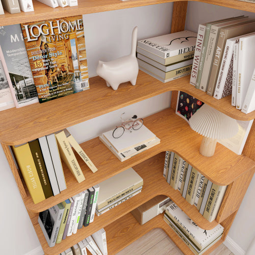 35.43 Inch Extended L-Shape Corner Anti-Drop Open Storage Bookshelf