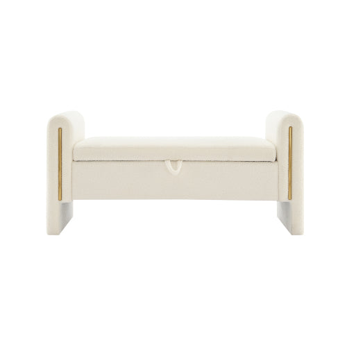 Modern Teddy Bed End Bench with Arms and Storage,Upholstered Large Foot Rest Stool, Comfy Window Vanity Bench for Living Room,Bedroom,Dorm,Coffee Table,Teddy Cream