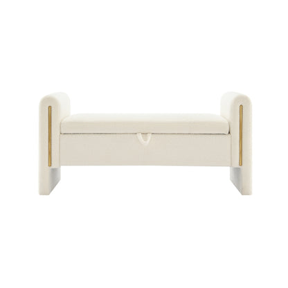Modern Teddy Bed End Bench with Arms and Storage,Upholstered Large Foot Rest Stool, Comfy Window Vanity Bench for Living Room,Bedroom,Dorm,Coffee Table,Teddy Cream
