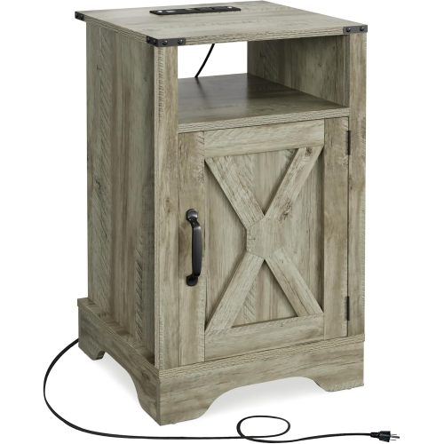 16inch Light Grey Farmhouse Charging Nightstand