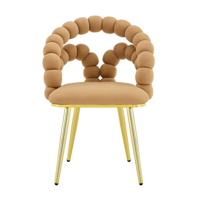 2 Pack Modern Velvet Dining Chairs, Bubble Padded Back Accent Chairs with Gold Metal Legs