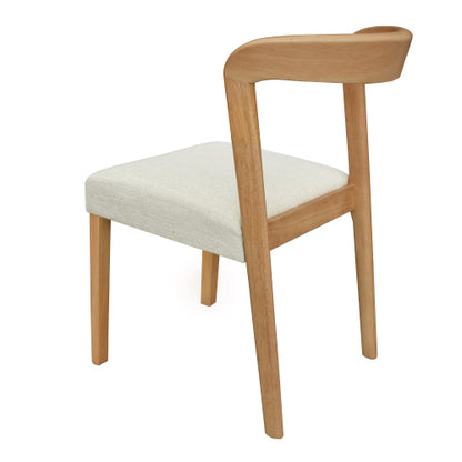 Open Back Rubberwood Dining Chairs with Upholstered Seats, Set of 2, Natural/Beige