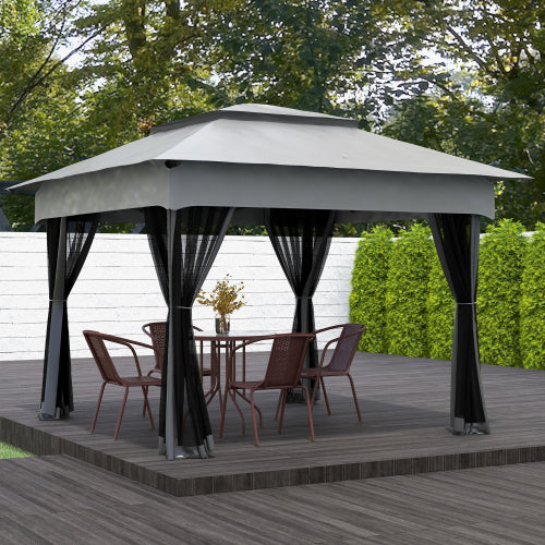 Outsunny 11' x 11' Pop Up Canopy, Outdoor Patio Gazebo Shelter with Removable Zipper Netting, Instant Event Tent w/ 114 Square Feet of Shade and Carry Bag for Backyard, Garden, Light Gray
