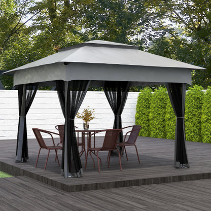 Outsunny 11' x 11' Pop Up Canopy, Outdoor Patio Gazebo Shelter with Removable Zipper Netting, Instant Event Tent w/ 114 Square Feet of Shade and Carry Bag for Backyard, Garden, Light Gray